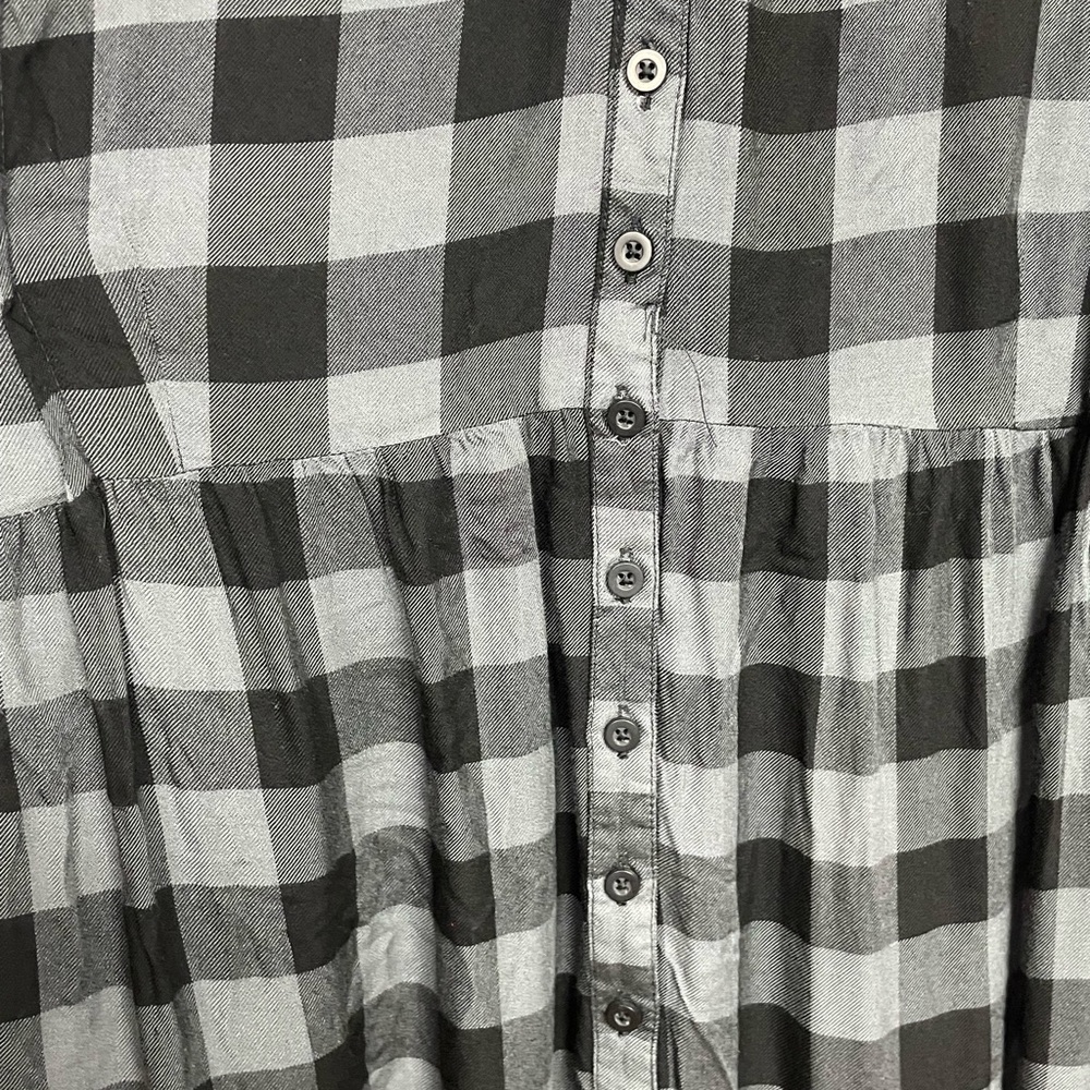 Torrid Black Grey Buffalo Check Button Front Challis Baby Doll Tunic, 2, 2X - Picture 8 of 11